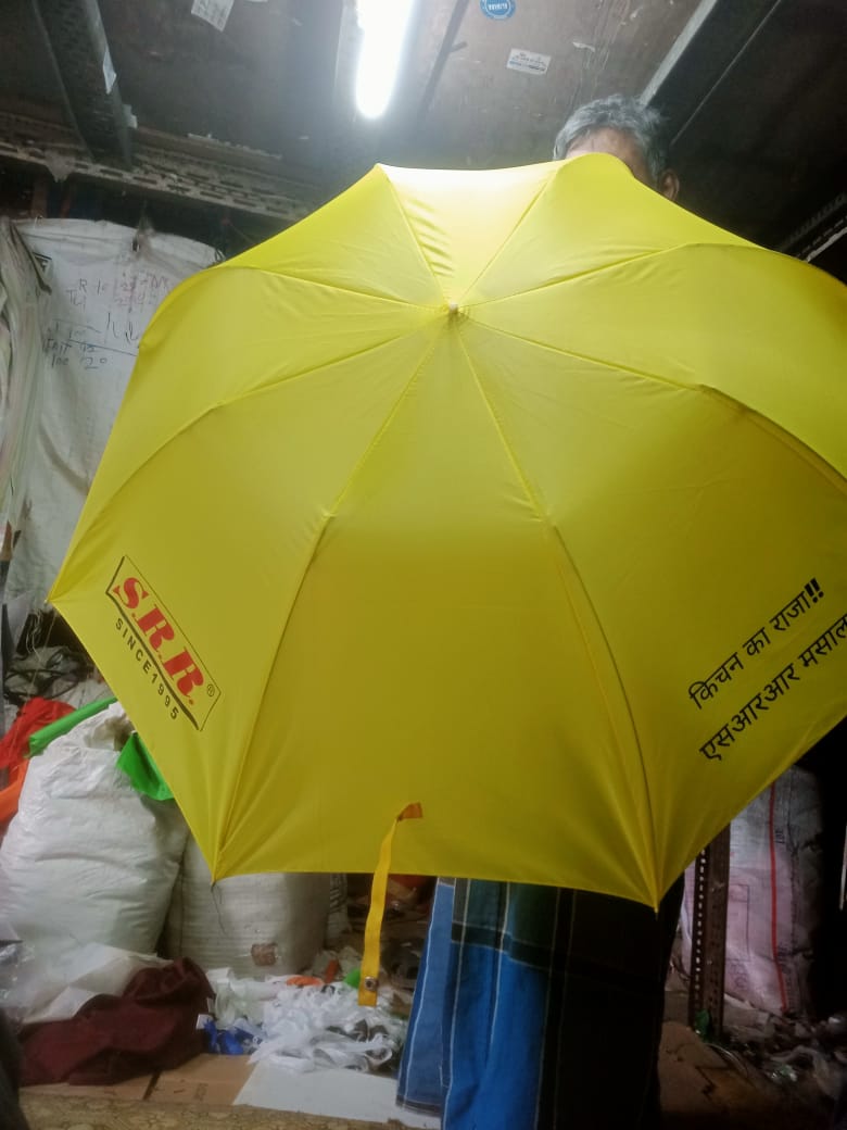 Yellow branded promotional umbrella